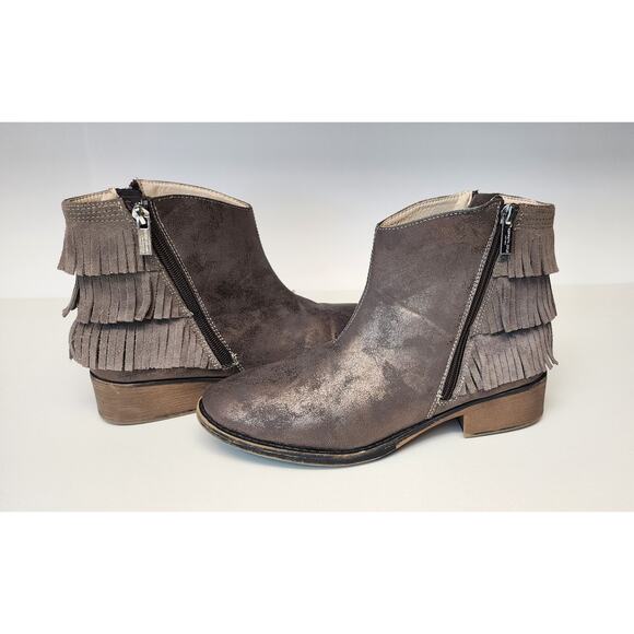 Kenneth Cole Downtown Girl Bronze Synthetic & Leather Fringe Ankle Boots 5 - Picture 7 of 10